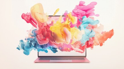 Poster - Creative Laptop with Colorful Display of Abstract Paint Splashes for Modern Design Projects