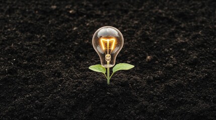 Poster - Lightbulb Sprouting from Dark Soil Symbolizing Ideas and Growth in Nature's Environment