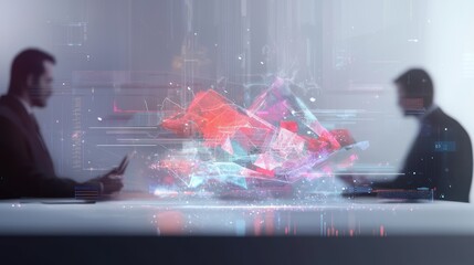 Poster - Modern Creative Business Meeting with Holographic Visuals and Digital Data Representation
