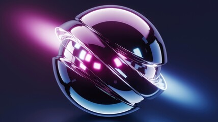 Poster - Abstract metallic sphere with neon lights  futuristic and glossy design.