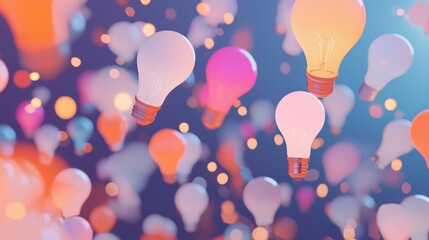 Poster - Colorful Lightbulbs of Different Shapes and Sizes Floating in a Vibrant Background