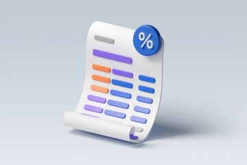 Leinwandbilder - A 3D rendered image of a document showing percentage and data visualization.