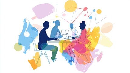 Poster - Diverse Business Team Collaborating Around Table with Laptops and Creative Background