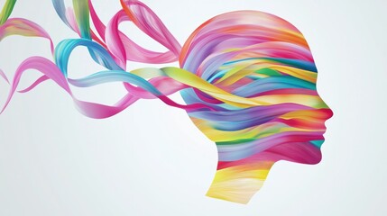Poster - Colorful Abstract Head Silhouette with Swirling Strands of Vibrant Colors Representing Creativity and Imagination