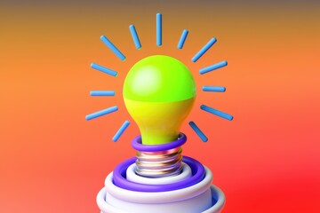 Leinwandbilder - A vibrant  colorful lightbulb symbolizes innovative ideas and creative thinking.