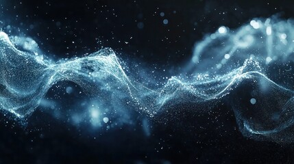 Poster - water molecules interacting with energy waves, set against a dark background.