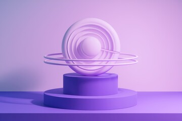 Fototapete - 3D render of white object with rings orbiting sphere.