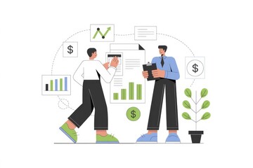 Leinwandbilder - Two businessmen analyzing financial data and graphs  collaborating on project strategies and growth.