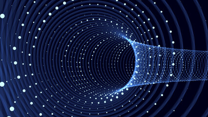 Poster - Abstract wireframe blue tunnel. Vector wormhole. 3D portal. Futuristic fantasy funnel.
