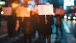 © Tingting - Group of people holding blank signs in peaceful protest, unified stance and determination, ample copy space for text or design.