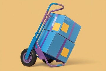 Poster - A vibrant blue hand truck carries two neatly stacked boxes  ready for delivery.