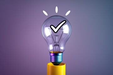 Leinwandbilder - A lightbulb with a checkmark inside symbolizes a brilliant idea  solution found  or task completed.