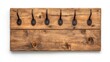 © TimelessClicks - A photostock of a rustic wooden coat rack with metal hooks, isolated on a clean white background, perfect for interior design themes. High Quality