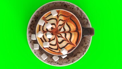 cup of cappuccino with green background