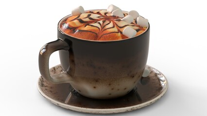 Wall Mural - cup of cappuccino with white background