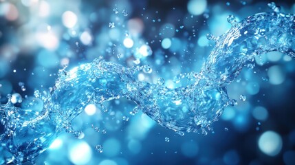 Poster - water molecules intertwined with glowing particles, illustrating the concept of quantum energy flow,