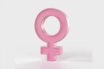 Poster - A 3D rendered pink female gender symbol stands alone against a white background.