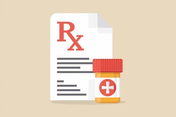 Poster - A prescription form with a medicine bottle  indicating medical treatment and healthcare.