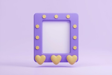 Poster - Purple frame with yellow hearts and dots  perfect for Valentine's Day or romantic designs.