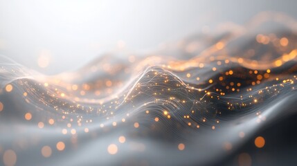 Poster - an intricate network of glowing lines and particles representing quantum data transfer in a sleek,