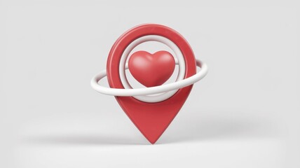 Leinwandbilder - A red heart shaped location pin with a white orbit  symbolizing love's location.