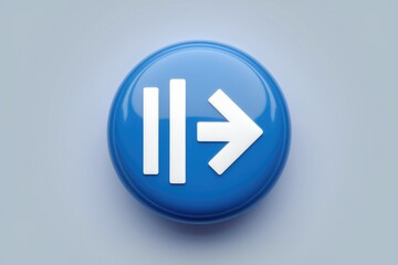Poster - Blue button with white arrow and parallel lines signifies progress.