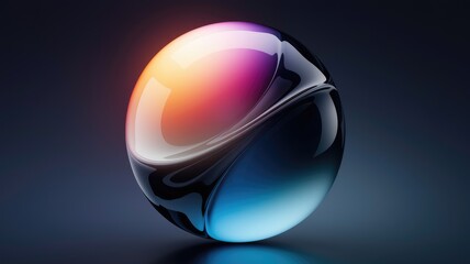 Poster - Abstract glossy sphere with vibrant color gradients  showcasing a blend of dark and light hues.
