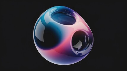 Aufkleber - Abstract iridescent 3D render of a glossy   smooth  organic form with cut out holes.