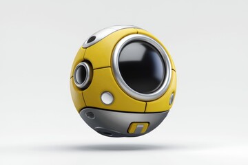 Aufkleber - A futuristic yellow spherical robot with metallic accents and a large central lens.