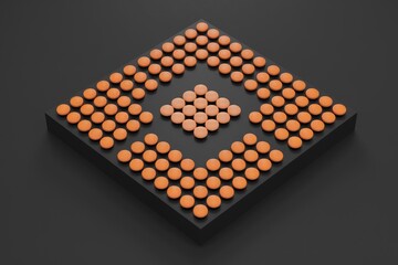 Aufkleber - Orange circles arranged in a symmetrical pattern on a black square.