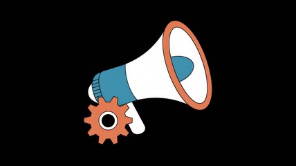 Aufkleber - A megaphone with a gear symbolizes efficient and effective communication.