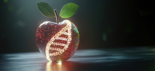 Aufkleber - glowing apple with dna strand, symbolizing genetic modification and biotechnology, vibrant colors, i