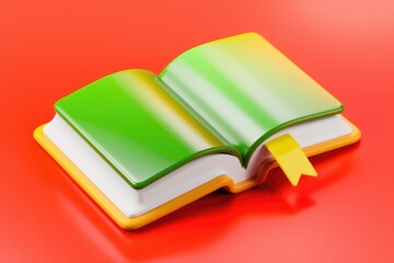 Fototapete - A vibrant green and yellow book rests open  displaying pages ready for reading.
