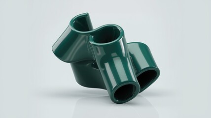 Poster - Fluid  organic dark green sculpture with interconnected cylindrical shapes.