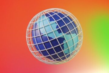 Fototapete - A stylized Earth globe encased within a protective  grid like structure.
