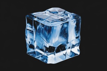Aufkleber - Translucent ice cube with frosty textures on transparent background.