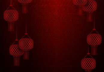 Wall Mural - Happy Chinese New Year red textured illustration with air lanterns.