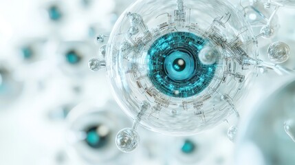 Poster - an abstract digital eye, with geometric shapes and holographic elements radiating from the iris,