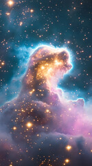 Wall Mural - A vibrant cosmic nebula resembling a creature, filled with stars and colorful gases.