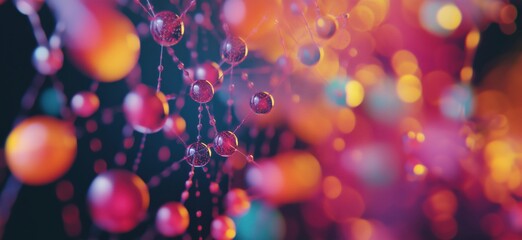 Poster - colorful abstract molecular structure, vibrant spheres and bubbles, intricate web of connections, gl