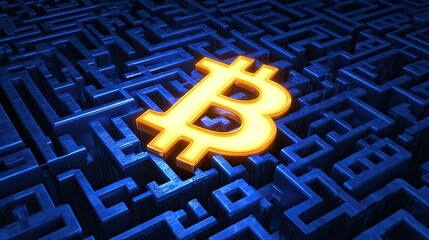 Poster - A glowing Bitcoin symbol emerging from a maze of circuit board patterns.