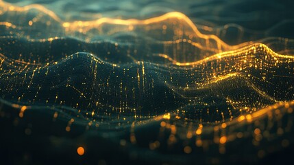 Poster - Abstract concept of big data flow with network lines and blockchain data fields, visualizing the power of AI, digital communication, and scientific research in the digital age