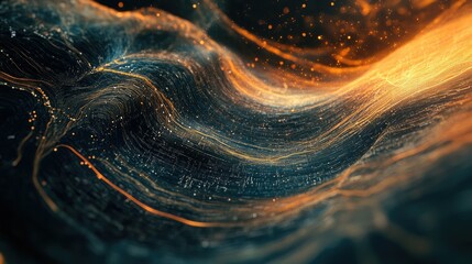 Poster - Abstract concept of big data flow with network lines and blockchain data fields, visualizing the power of AI, digital communication, and scientific research in the digital age