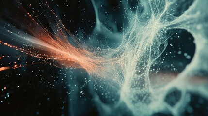 Poster - Abstract concept of big data flow with network lines and blockchain data fields, visualizing the power of AI, digital communication, and scientific research in the digital age