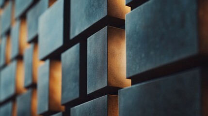Leinwandbilder - Modern architectural detail showing textured concrete blocks and warm lighting