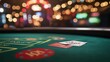 © Galib - A casino table with poker chips and playing cards.