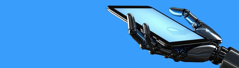Poster - innovative ai robotics arm demonstrating holographic technology in a futuristic laboratory environme