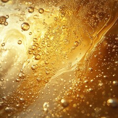 Poster - Dynamic bubbles and golden swirls abstract art digital creation studio setting close-up view fluid movement concept