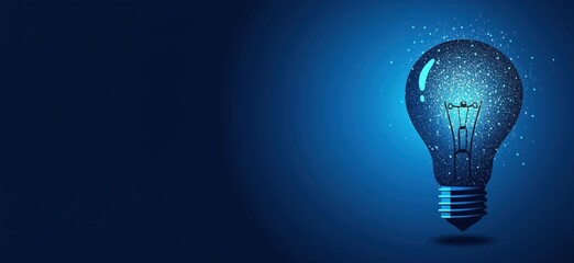 Poster - glowing light bulb with sparkles, blue background, creative design, modern concept, innovation, insp