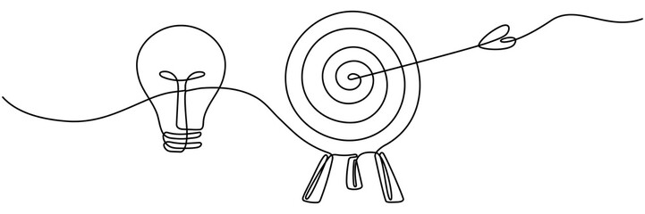 Poster - lightbulb with target and arrow continuous one line drawing. startup idea concept. vector illustrati